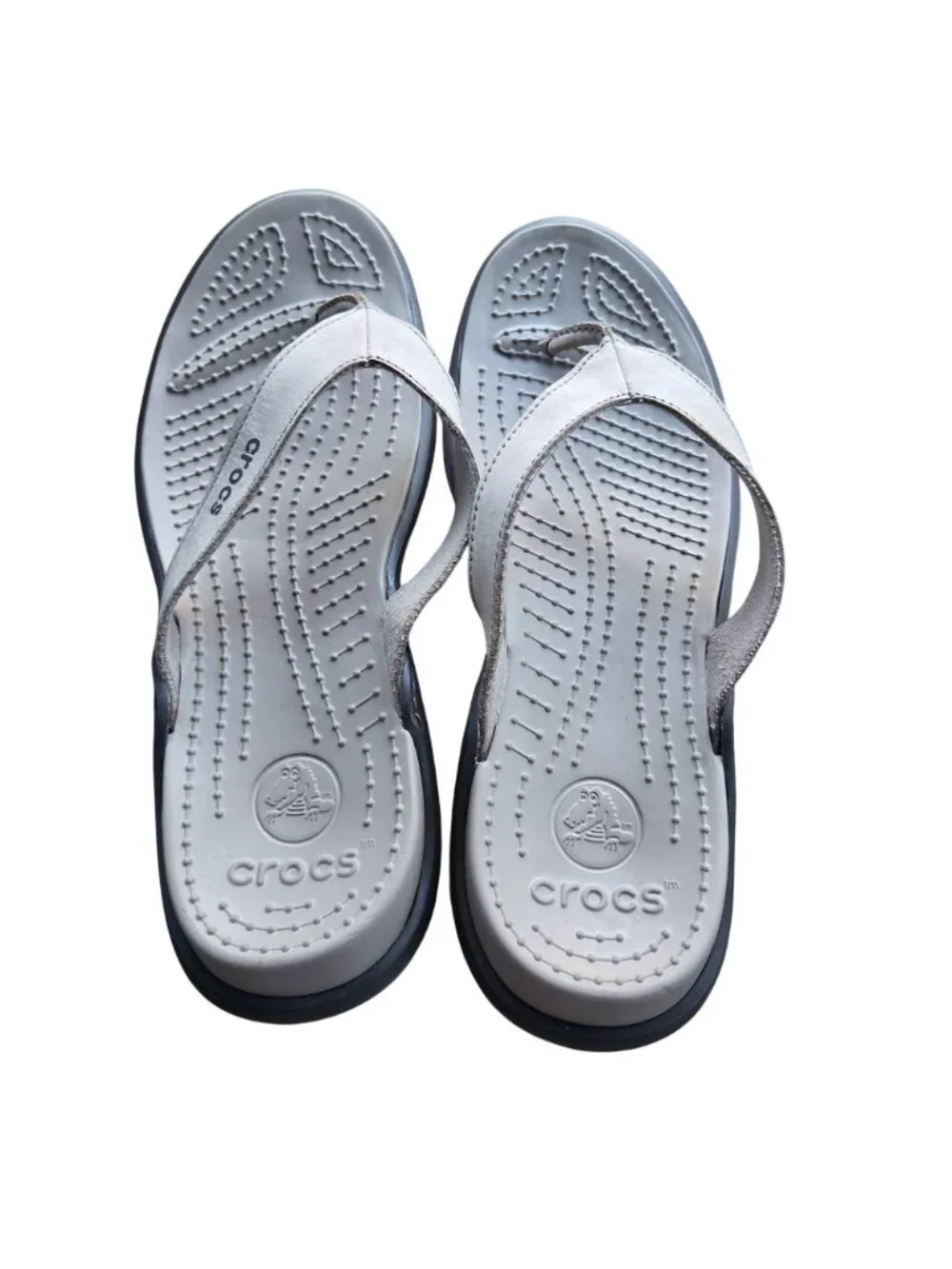 Crocs Women's Capri V Flip Beige Brown Leather Flip Flop Sandals Size 10